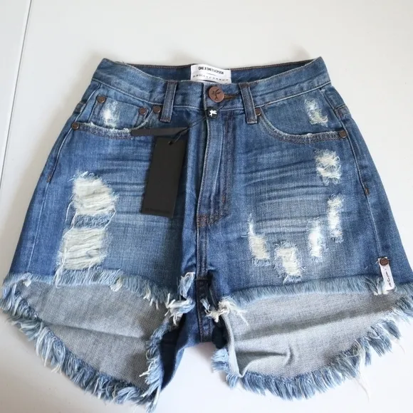 One Teaspoon - Free People Blue Cult High Waist Bonitas  Shorts Size 24 NWT