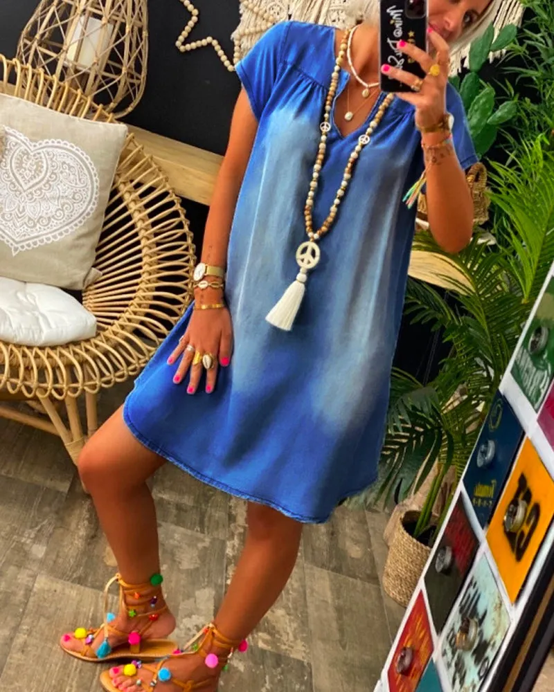 Oversized Loose Casual Short Sleeve Denim Plus Size Mini Dress