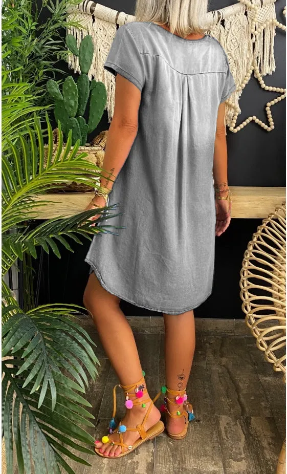 Oversized Loose Casual Short Sleeve Denim Plus Size Mini Dress