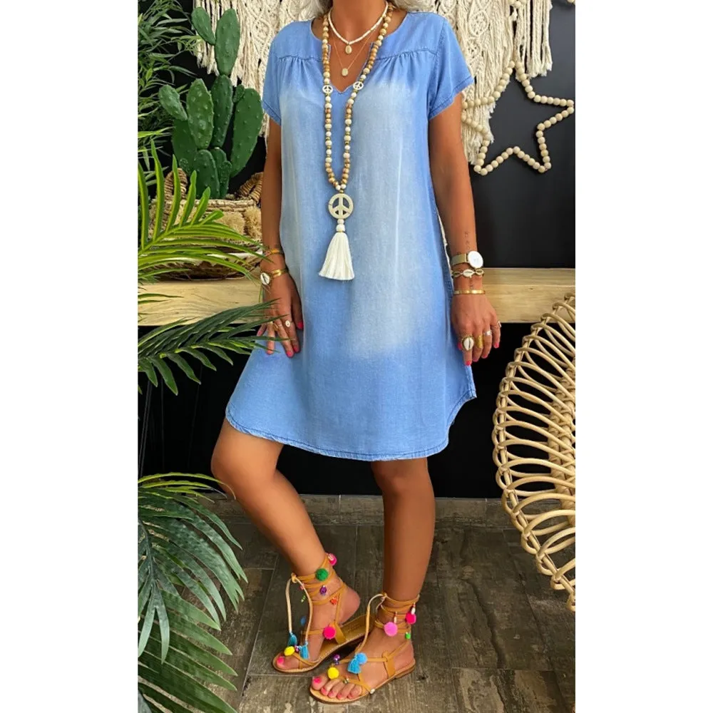 Oversized Loose Casual Short Sleeve Denim Plus Size Mini Dress