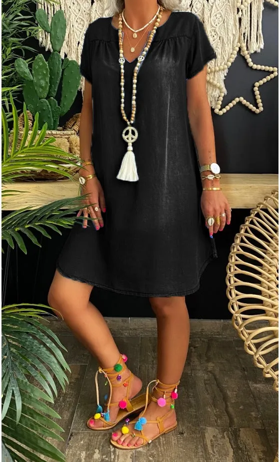 Oversized Loose Casual Short Sleeve Denim Plus Size Mini Dress