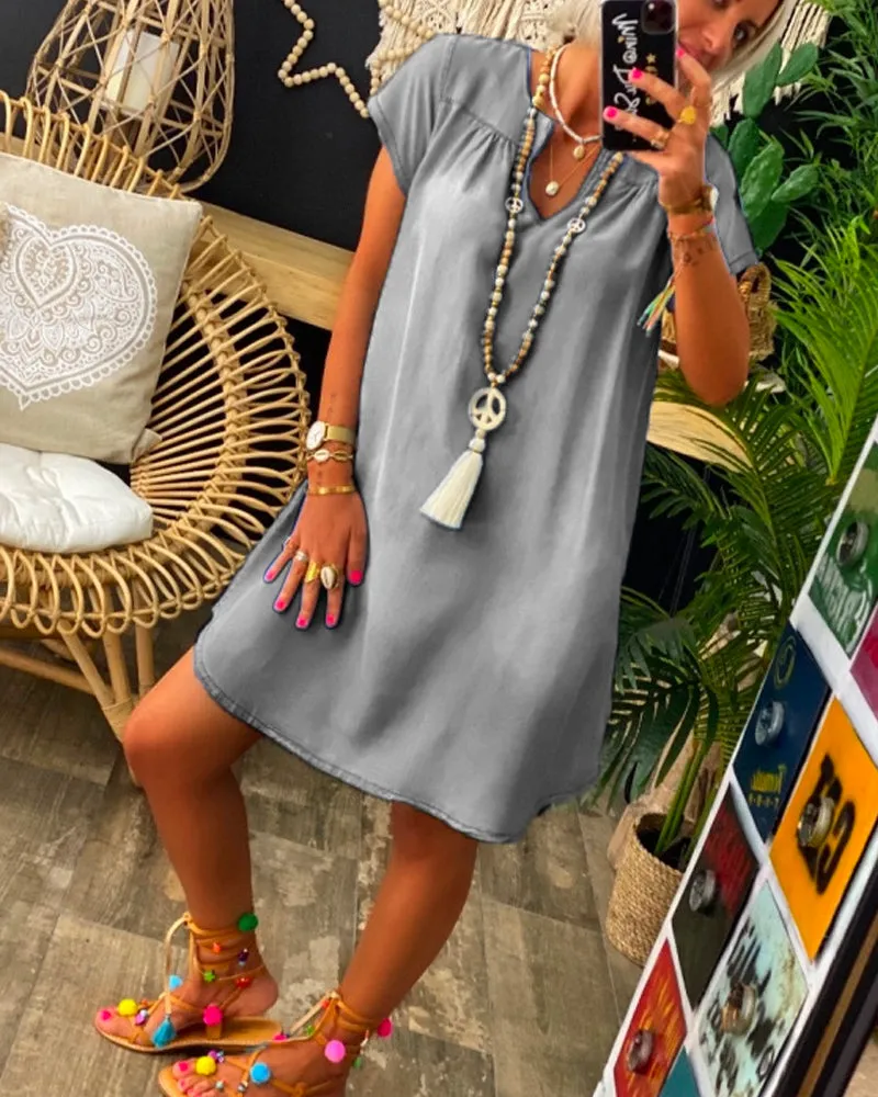 Oversized Loose Casual Short Sleeve Denim Plus Size Mini Dress
