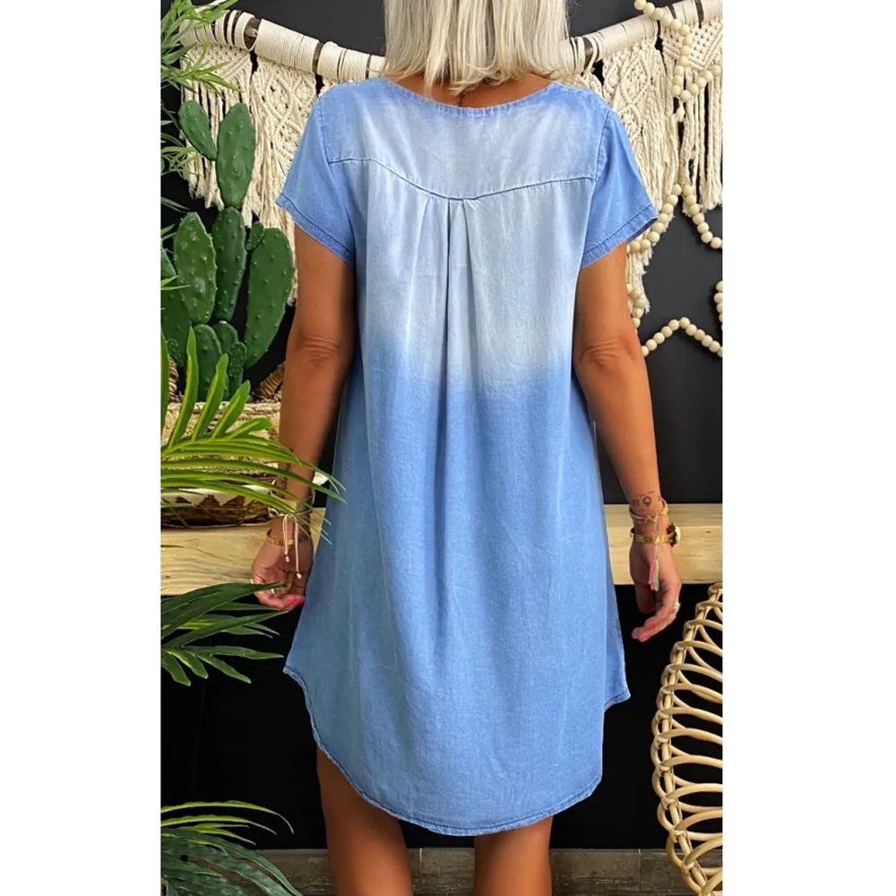Oversized Loose Casual Short Sleeve Denim Plus Size Mini Dress