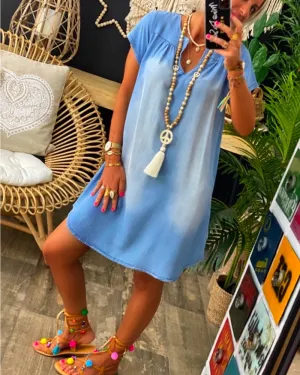 Oversized Loose Casual Short Sleeve Denim Plus Size Mini Dress