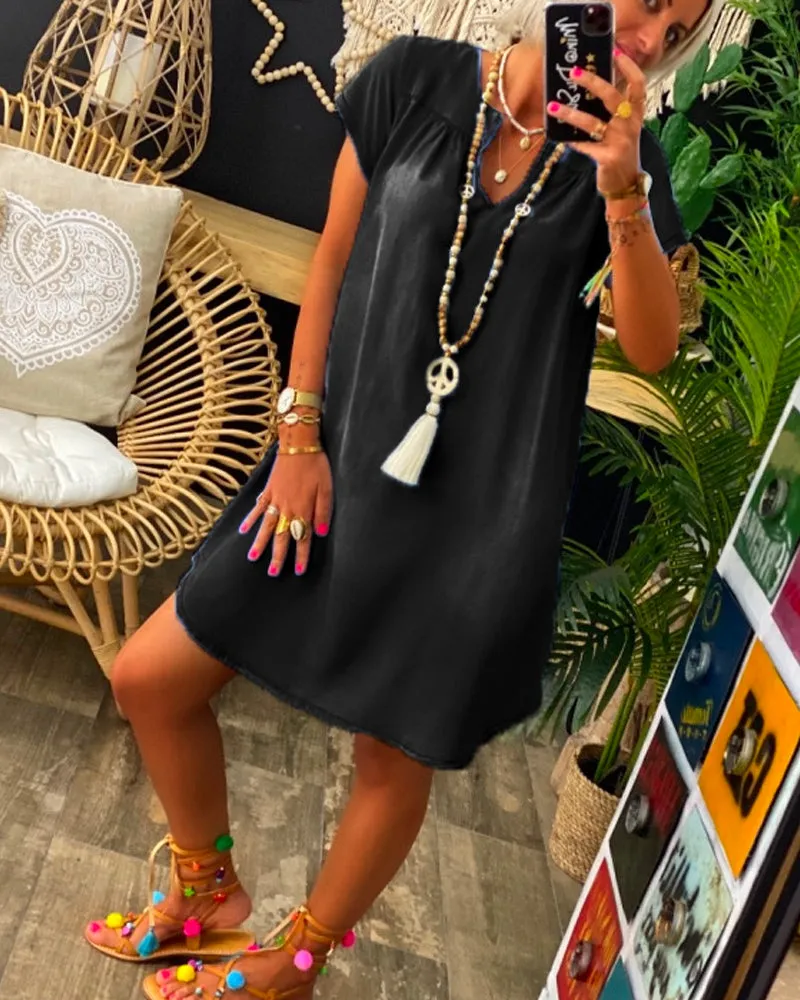 Oversized Loose Casual Short Sleeve Denim Plus Size Mini Dress