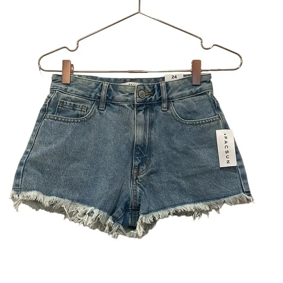 PACSUN Light Blue High Waisted Denim Festival Shorts.  Size 24 NWT