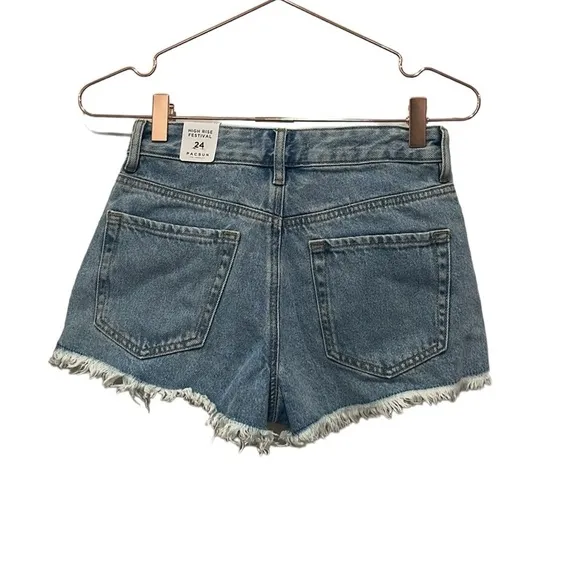 PACSUN Light Blue High Waisted Denim Festival Shorts.  Size 24 NWT