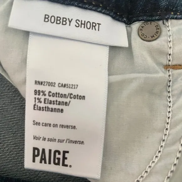 Paige Denim Shorts: &quot;Bobby Short&quot;  Mid Rise Cut Off Size: 26