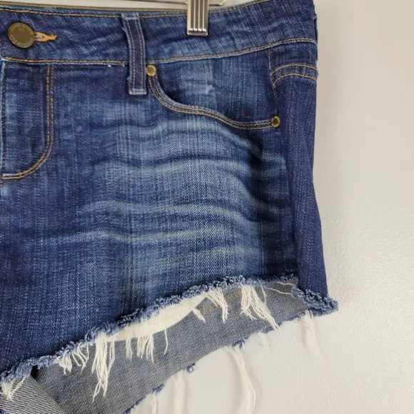 PAIGE Echo Park mid rise frayed edge denim short cut-off shorts in Journey wash