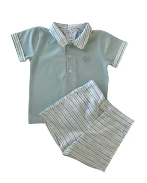 Pale Green and White 2-Piece Short Set