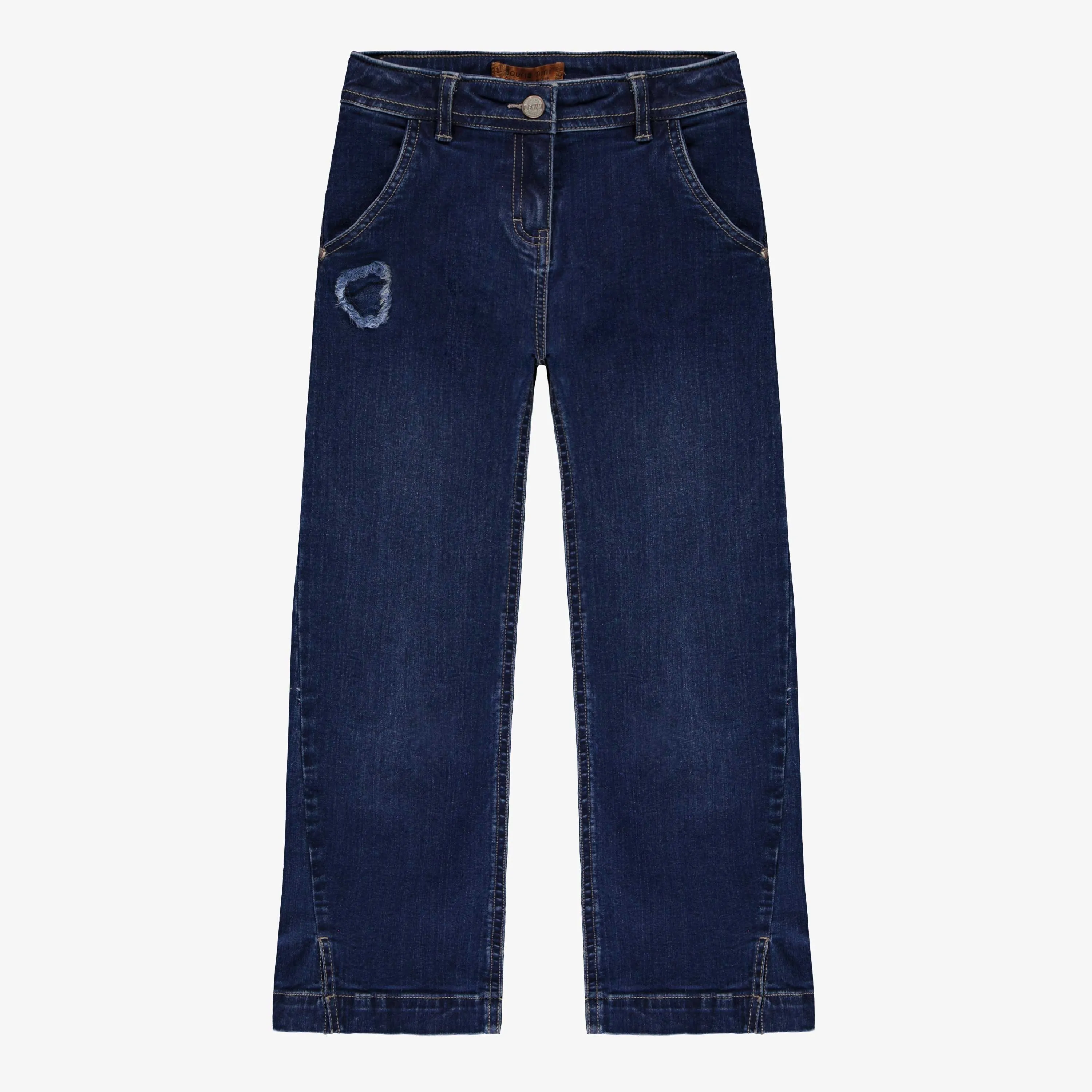Pantalon denim à jambe large avec fentes, bleu foncé, enfant || Wide-leg denim pants with slits, dark blue, child