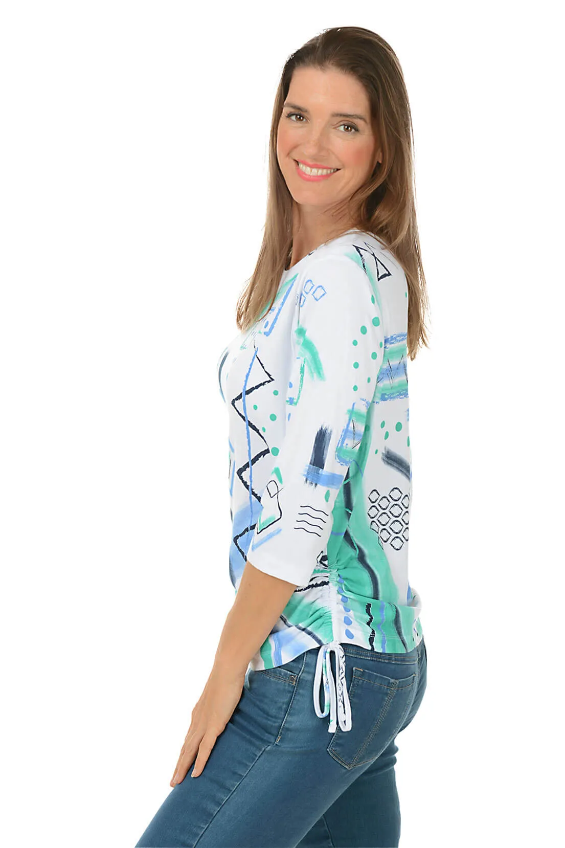 Petite Jetty Abstract Diamonds Side Shirred Top