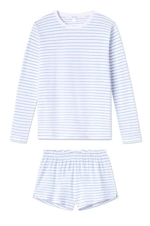 Pima Crew Long-Short Set in Baltic Blue
