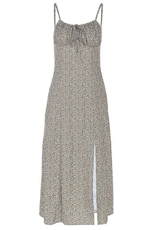 Pleated Backless Lace-up Slit Midi Dress