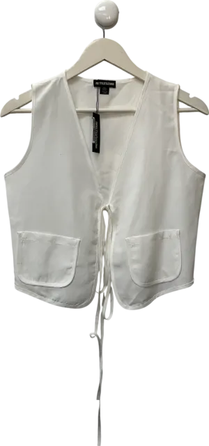 PrettyLittleThing White Linen Look Tie Front Waistcoat UK 8