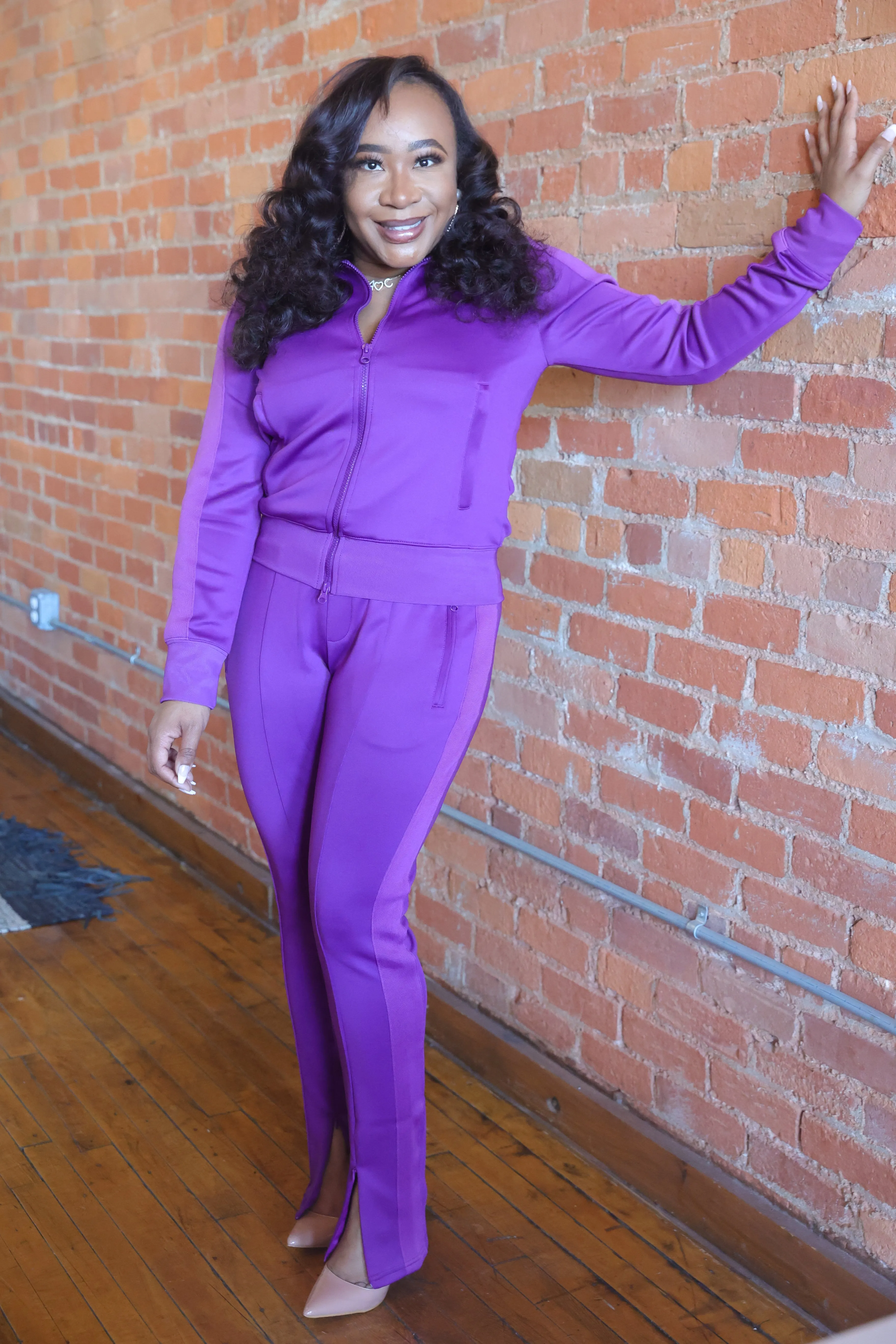 Purple Zip Up Jogger Set