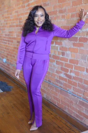 Purple Zip Up Jogger Set