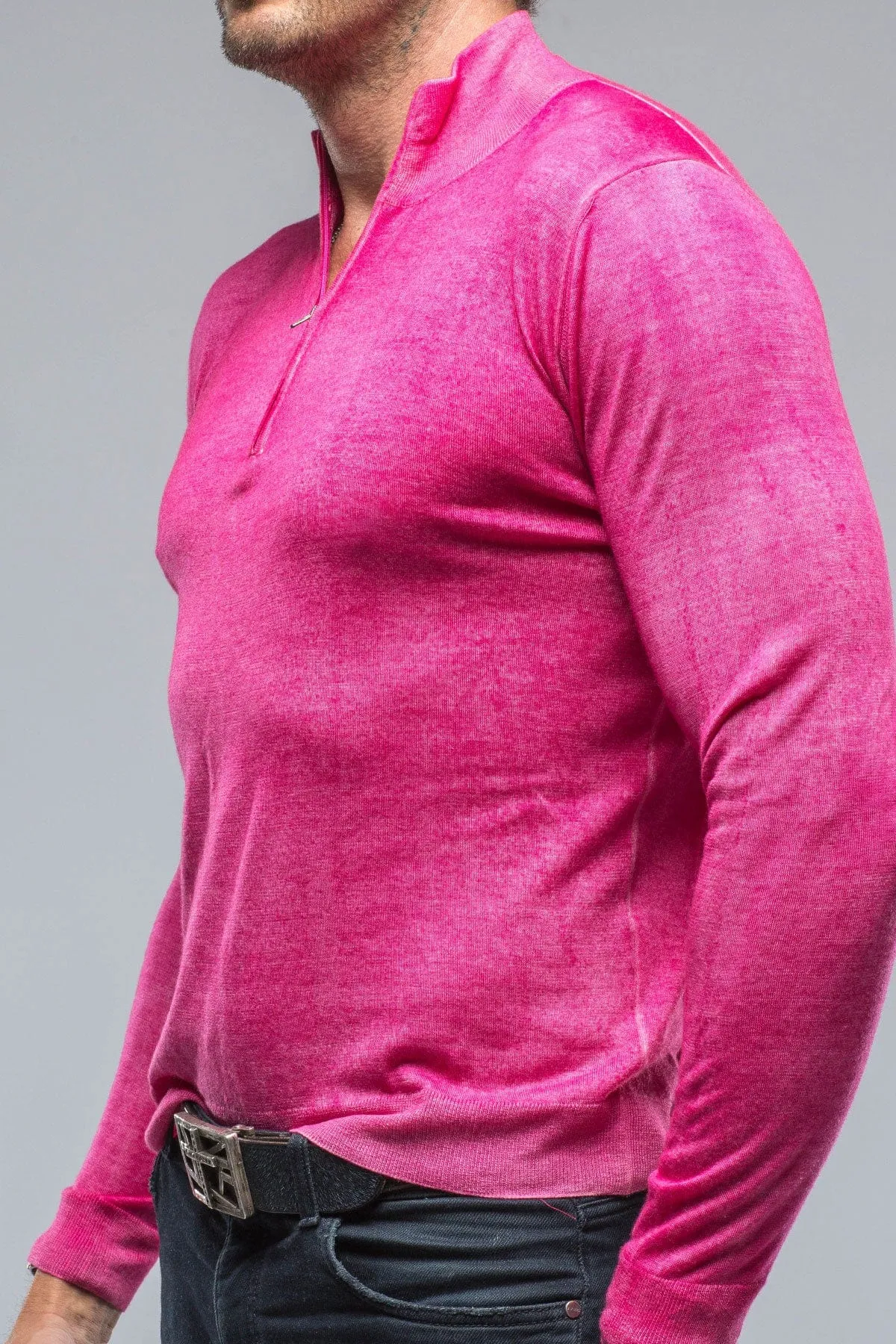 Queniin Cashmere Quarter Zip in Pink Inferno