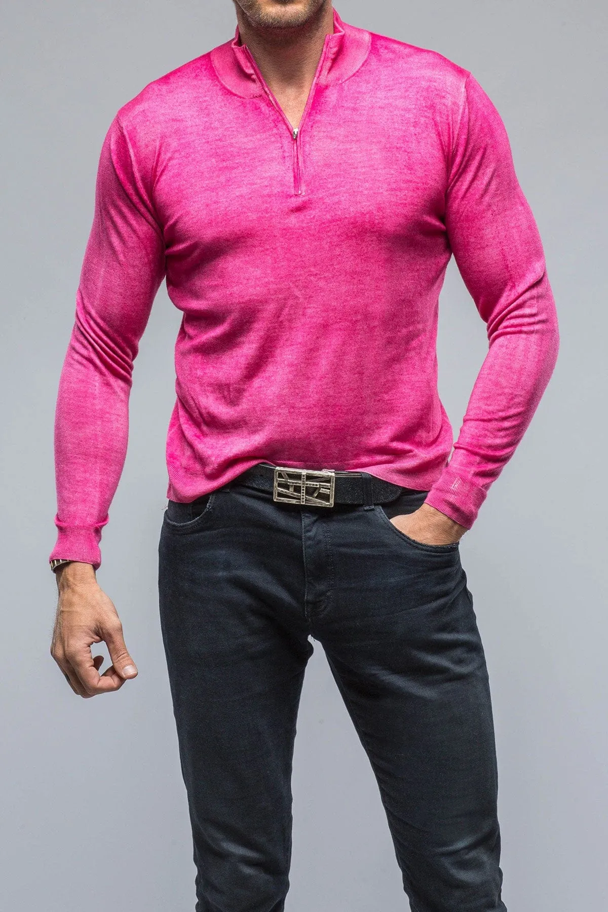 Queniin Cashmere Quarter Zip in Pink Inferno