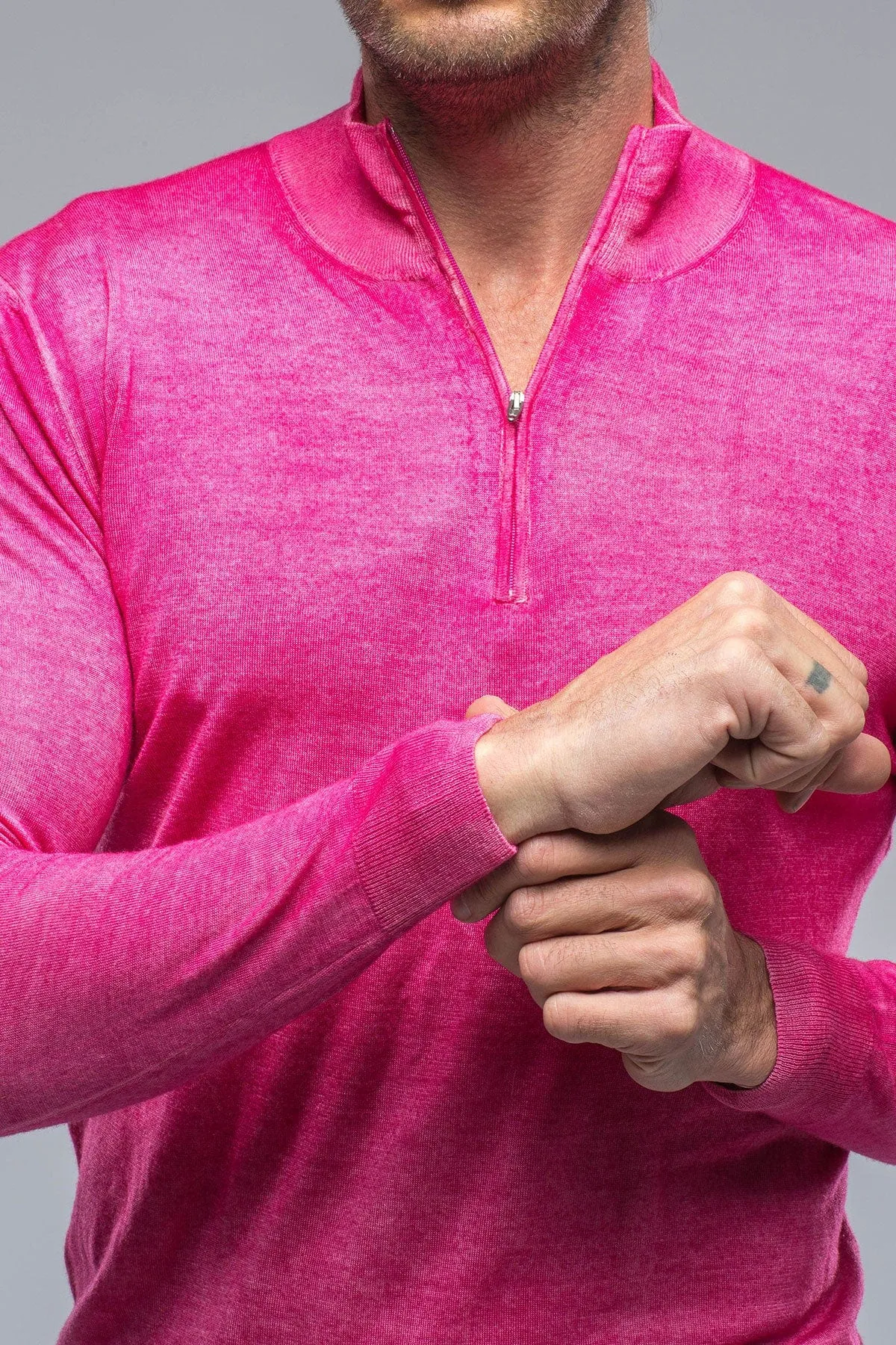 Queniin Cashmere Quarter Zip in Pink Inferno