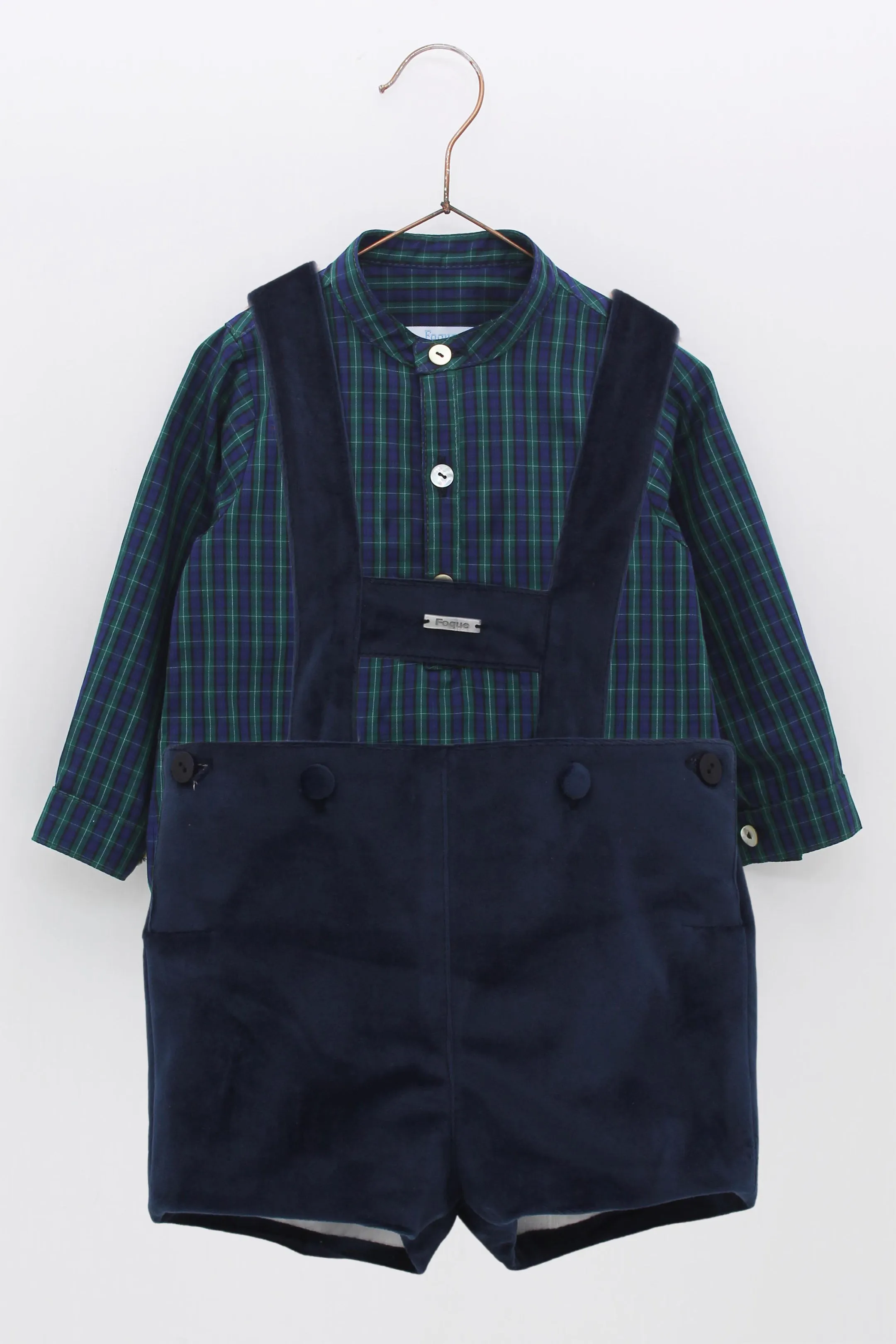 "Alexander" Navy Velvet Shorts & Tartan Shirt