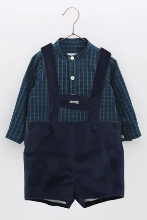 "Alexander" Navy Velvet Shorts & Tartan Shirt
