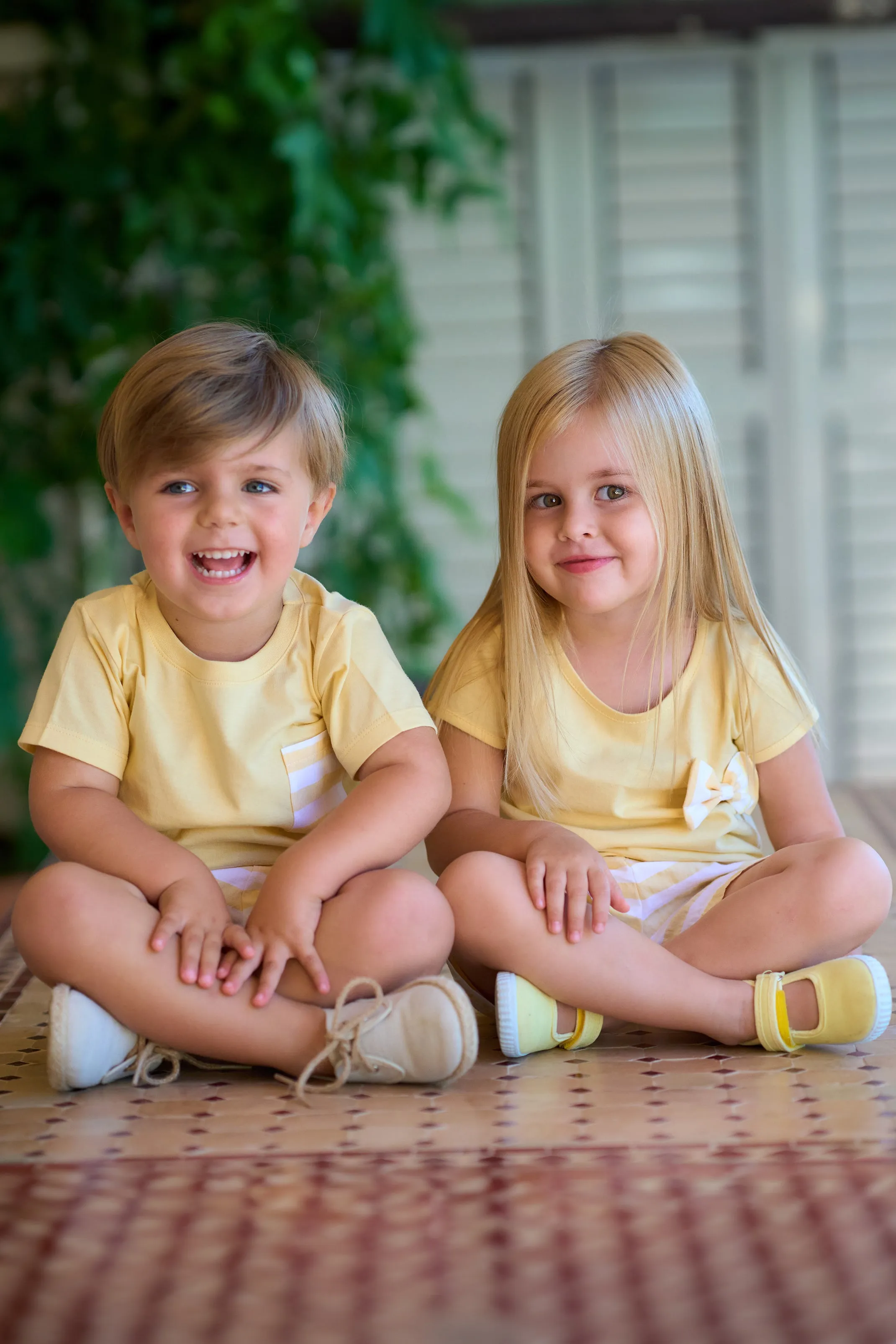 "Arianna" Pale Yellow Stripe T-Shirt & Shorts
