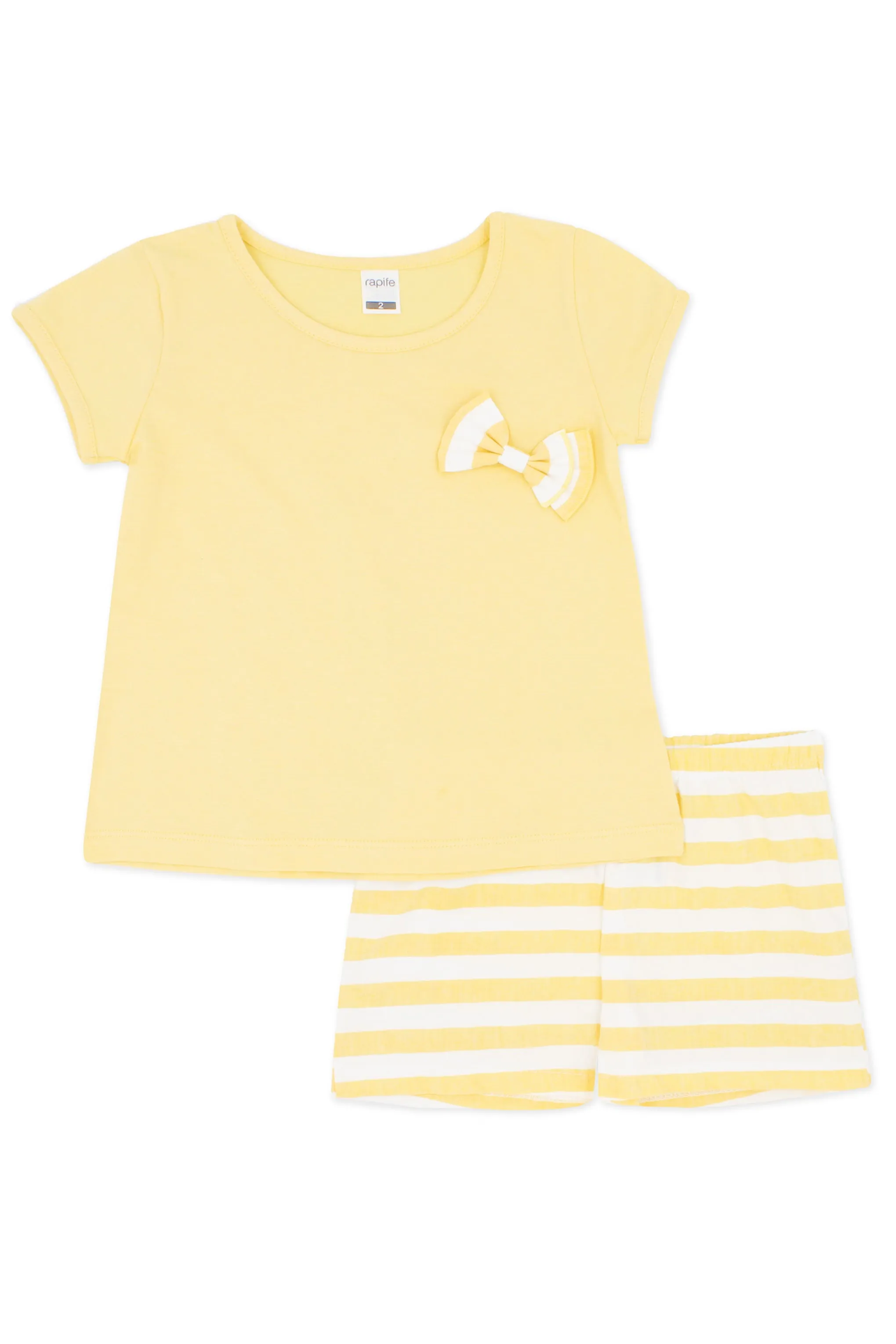 "Arianna" Pale Yellow Stripe T-Shirt & Shorts