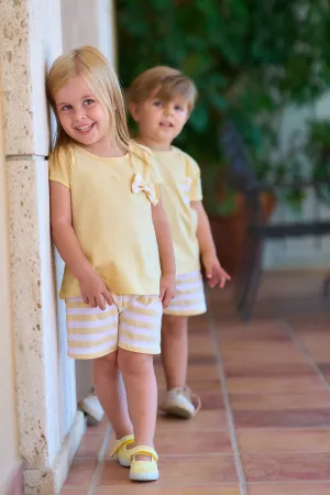 "Arianna" Pale Yellow Stripe T-Shirt & Shorts
