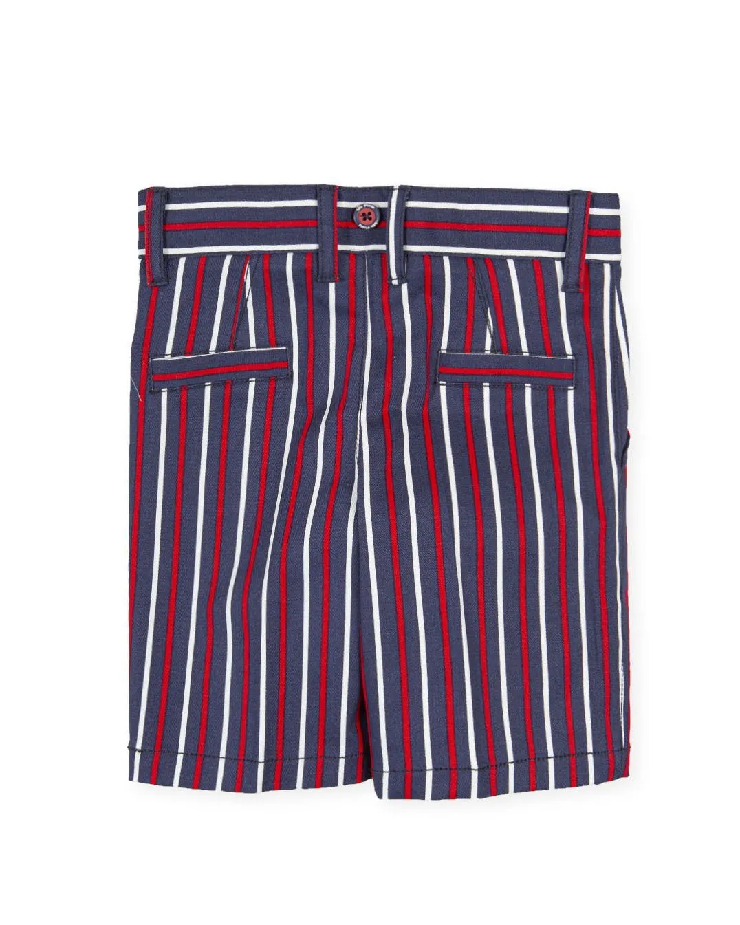 "David" Shirt & Navy & Red Striped Shorts