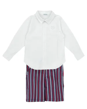"David" Shirt & Navy & Red Striped Shorts