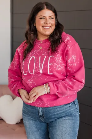 "Love" Bleached Crew Neck- Pink