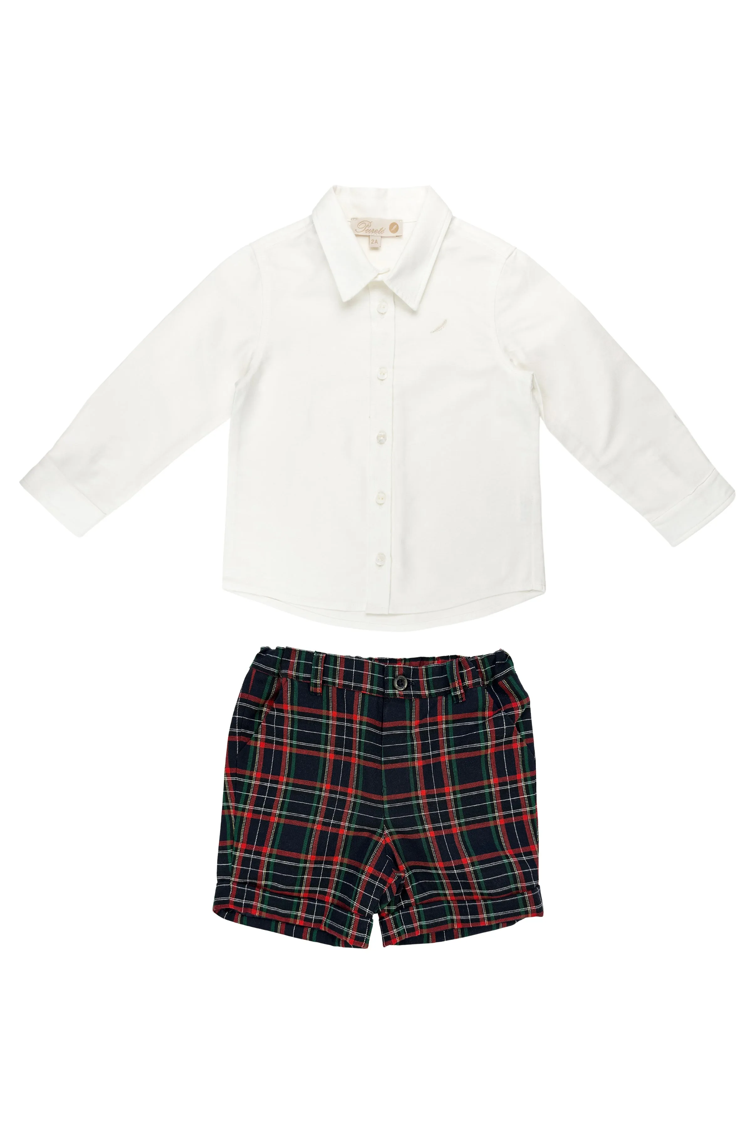 "Walter" White Shirt & Navy Tartan Shorts