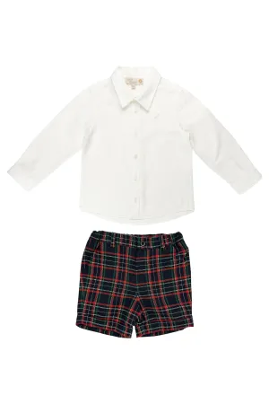 "Walter" White Shirt & Navy Tartan Shorts