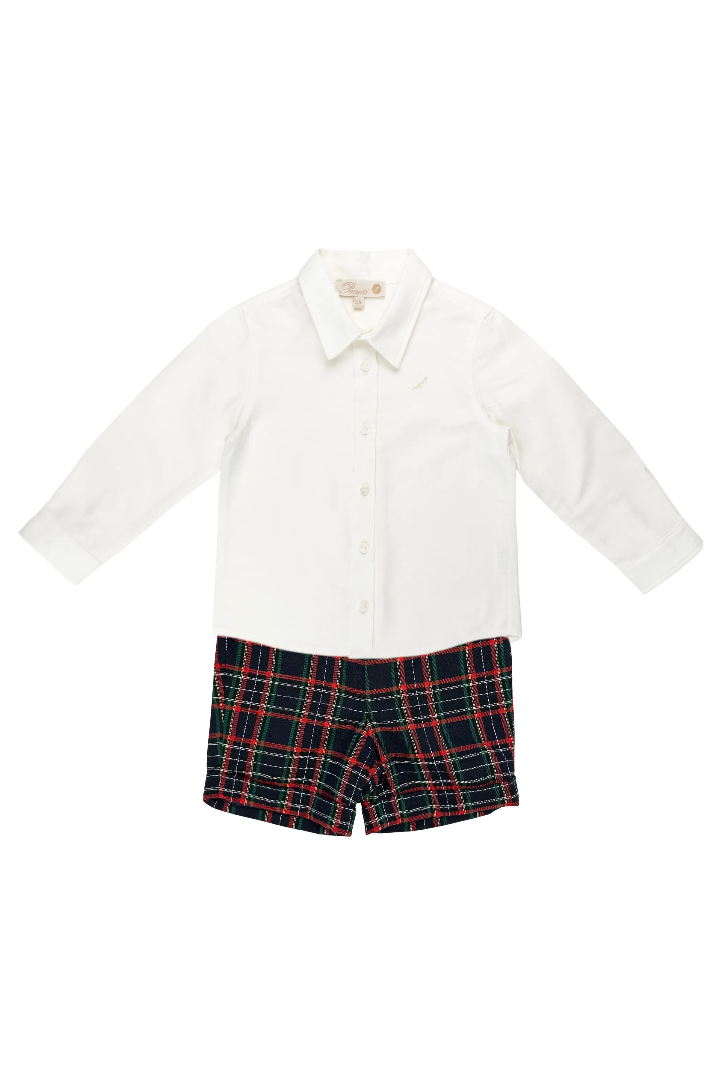 "Walter" White Shirt & Navy Tartan Shorts