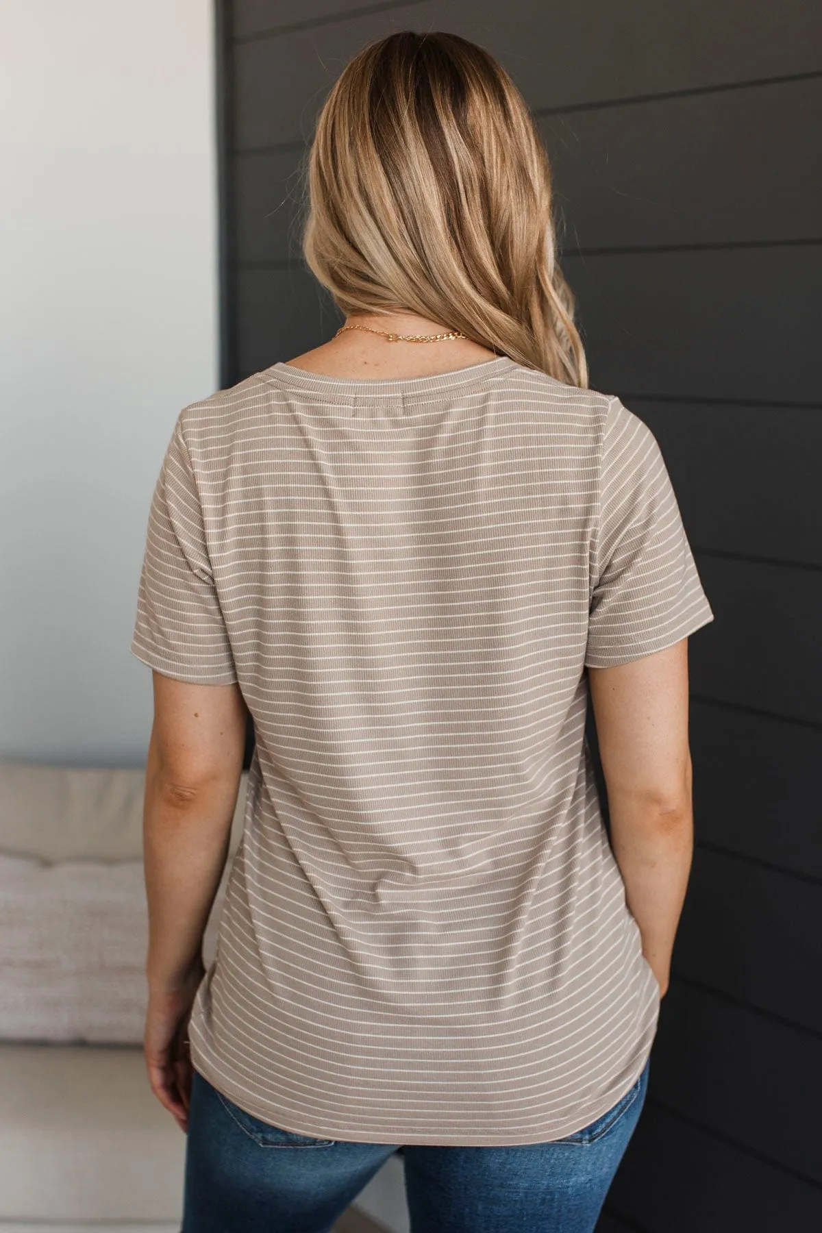 Radiate Confidence Striped V-Neck Top- Taupe