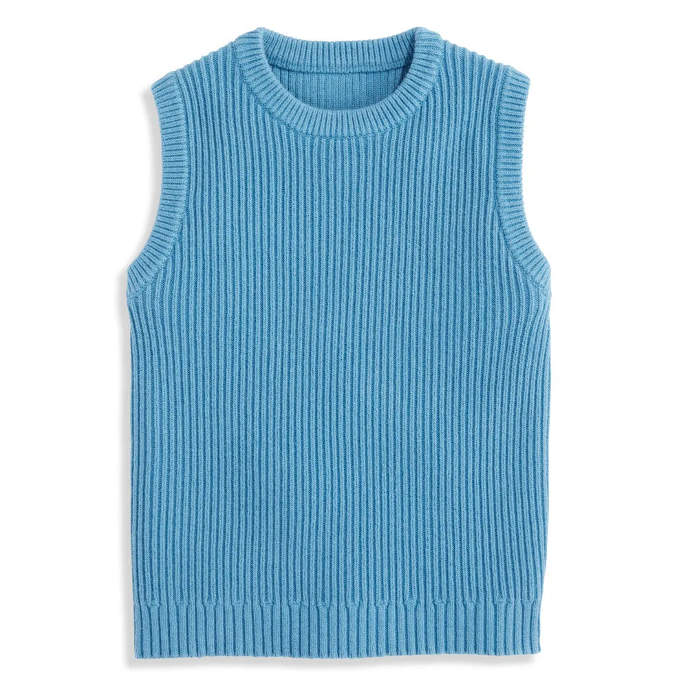 Ribbed Cashmere Blend Vest -- Blue