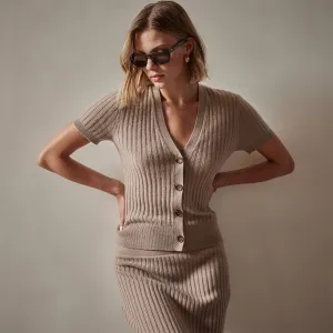 Ribbed Cashmere Cardigan - Mocha