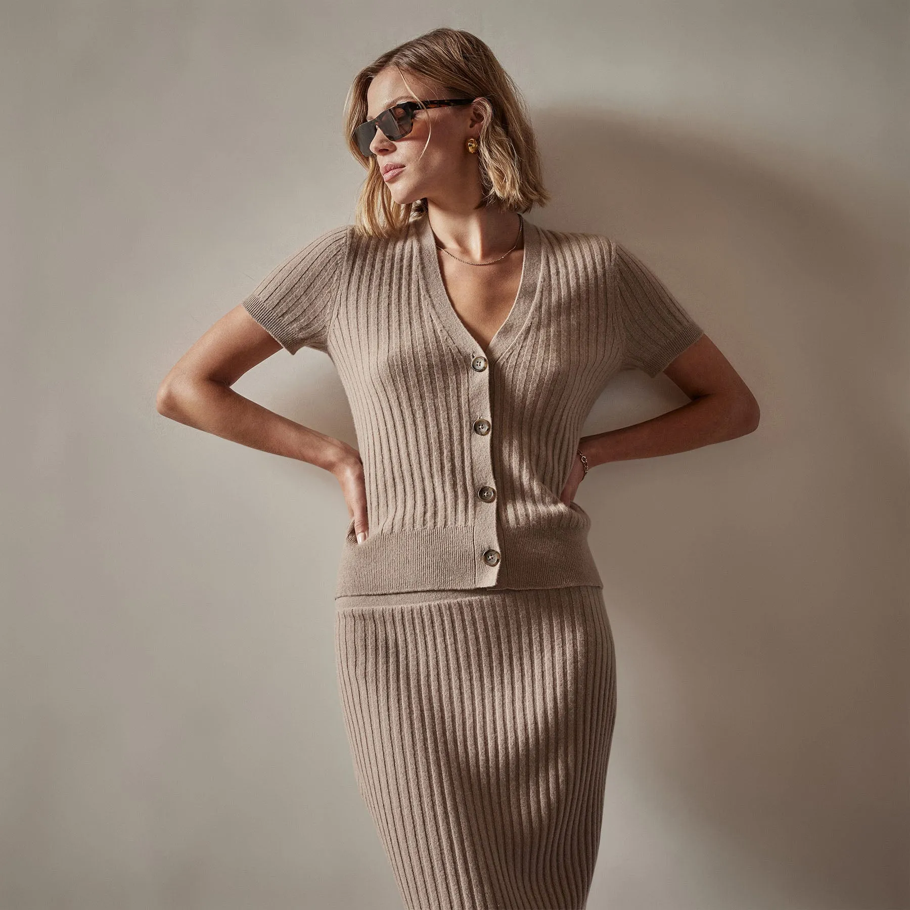 Ribbed Cashmere Cardigan - Mocha
