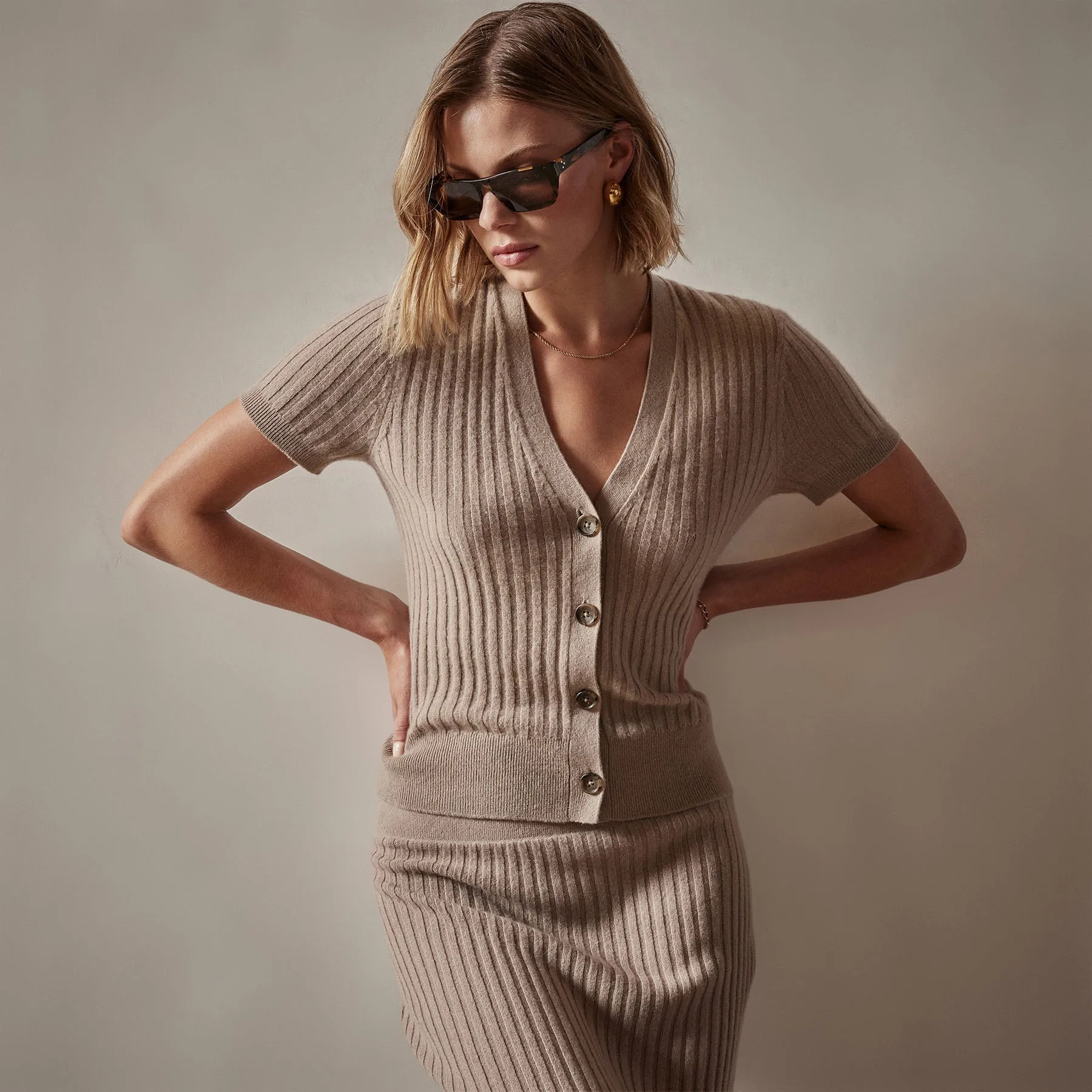 Ribbed Cashmere Cardigan - Mocha