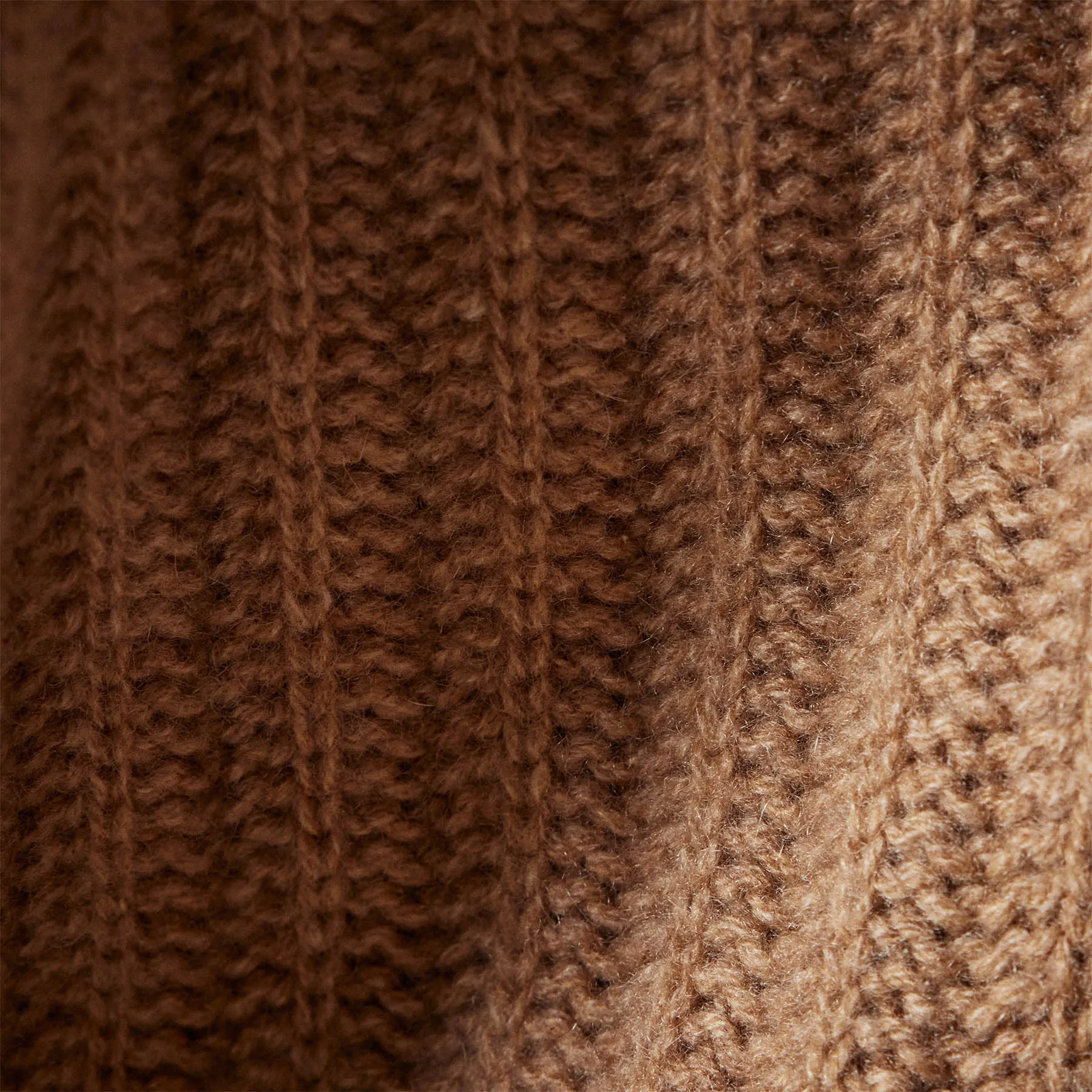 Ribbed Cashmere Funnel Neck - Caramel
