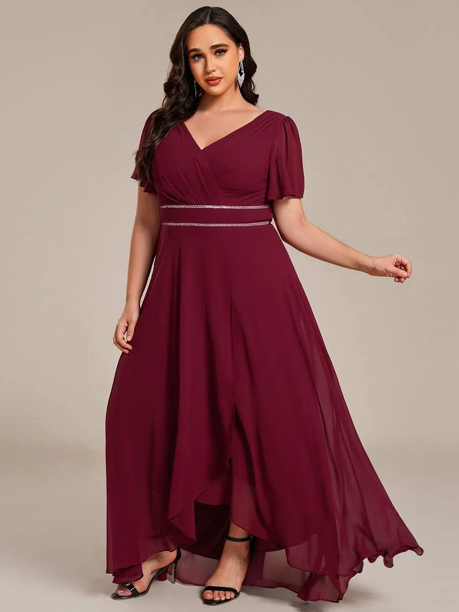 Robe de soirée formelle en mousseline de soie à double col en V et taille ajustée