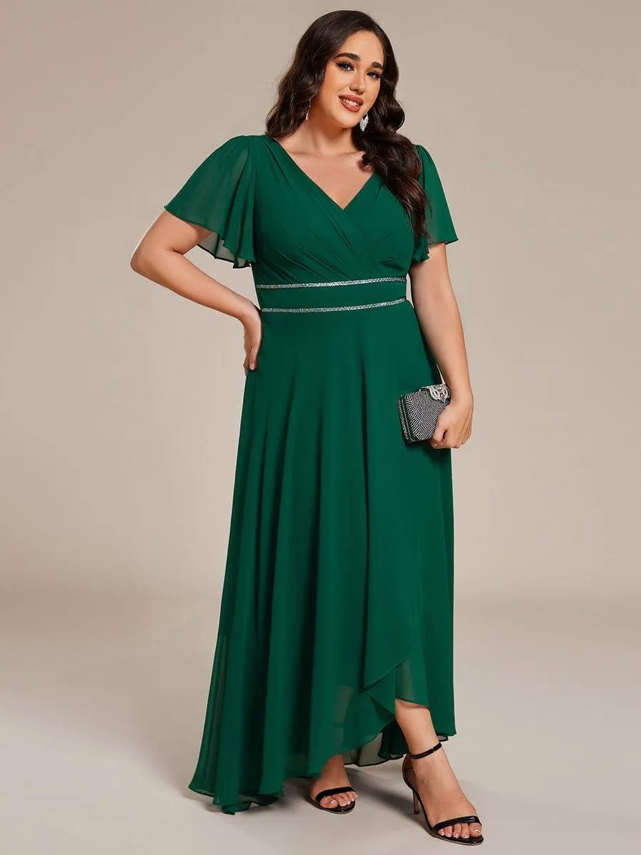 Robe de soirée formelle en mousseline de soie à double col en V et taille ajustée