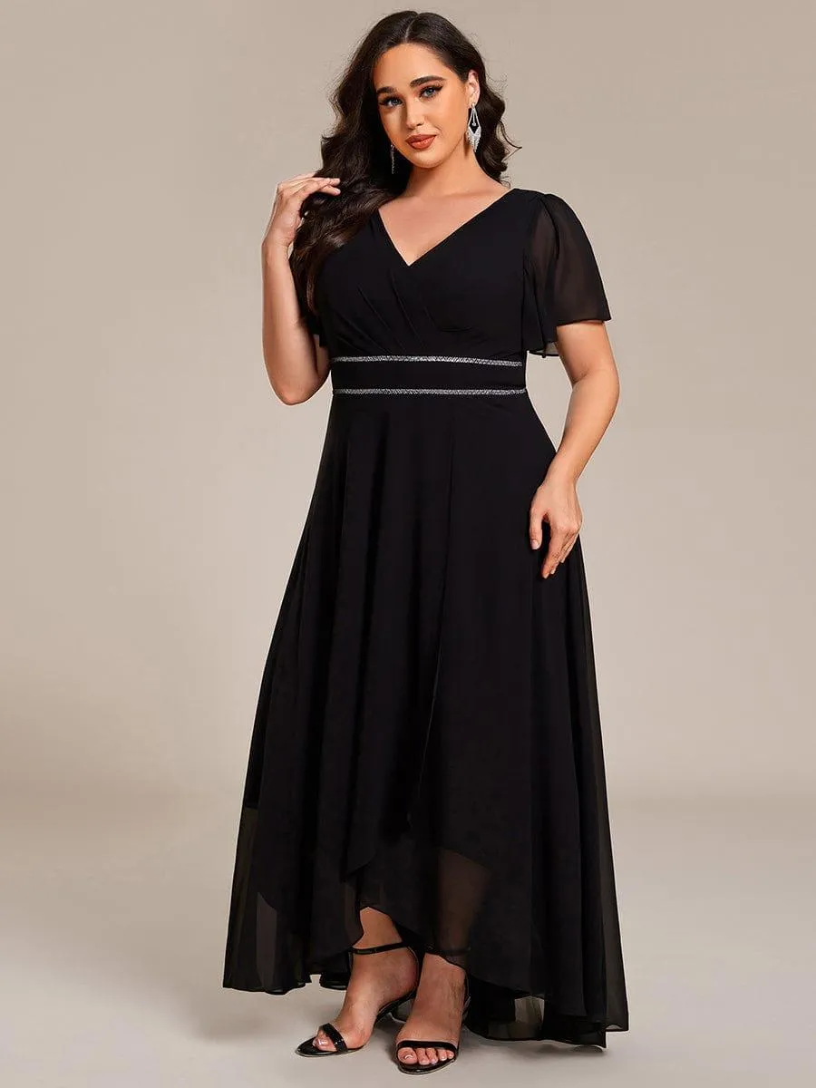 Robe de soirée formelle en mousseline de soie à double col en V et taille ajustée