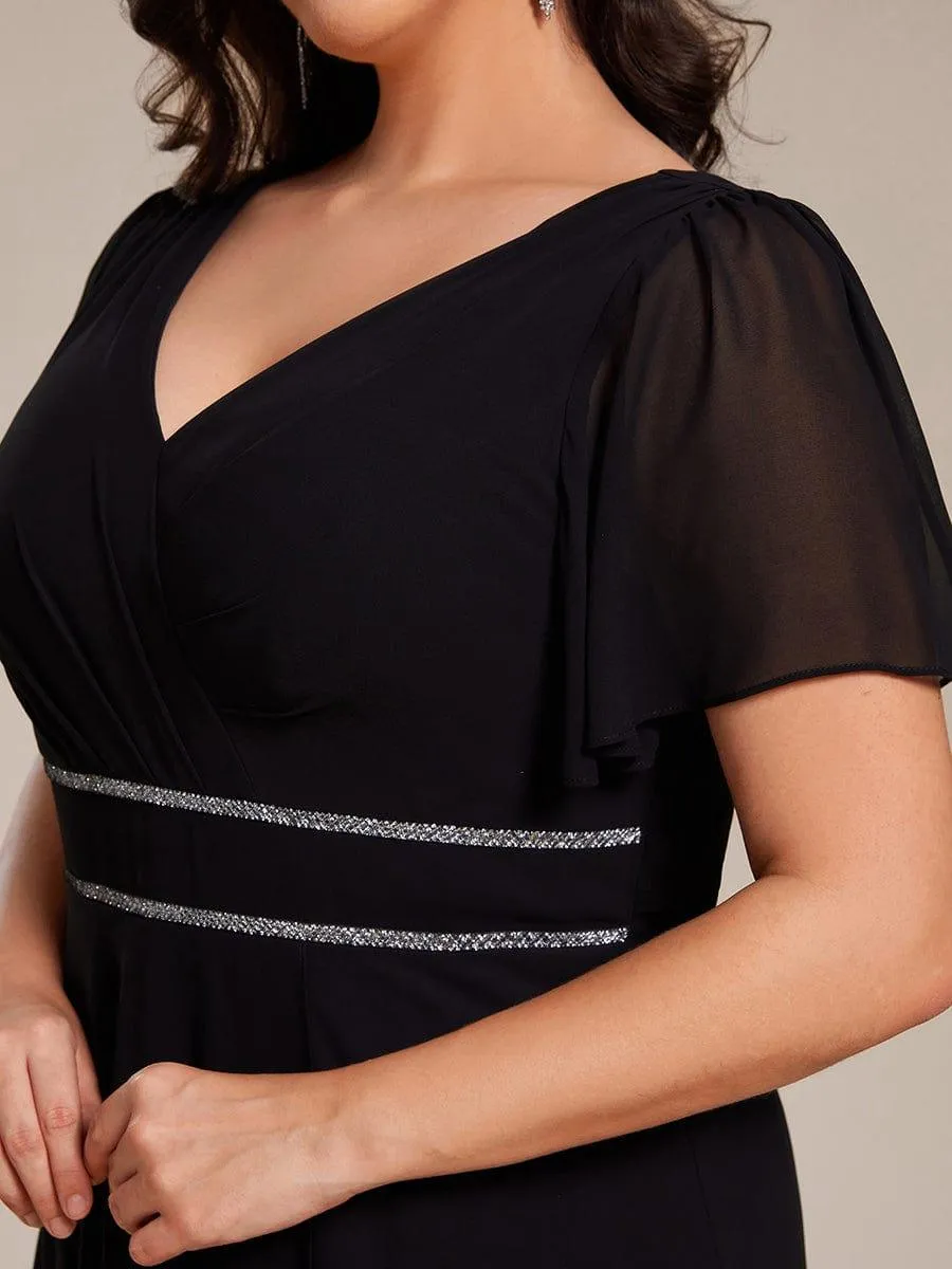 Robe de soirée formelle en mousseline de soie à double col en V et taille ajustée