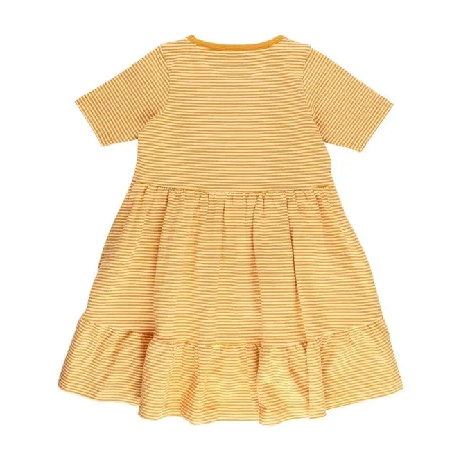 RuffleButts Tiny Honey Stripe Knit Short Sleeve Ruffle Dress