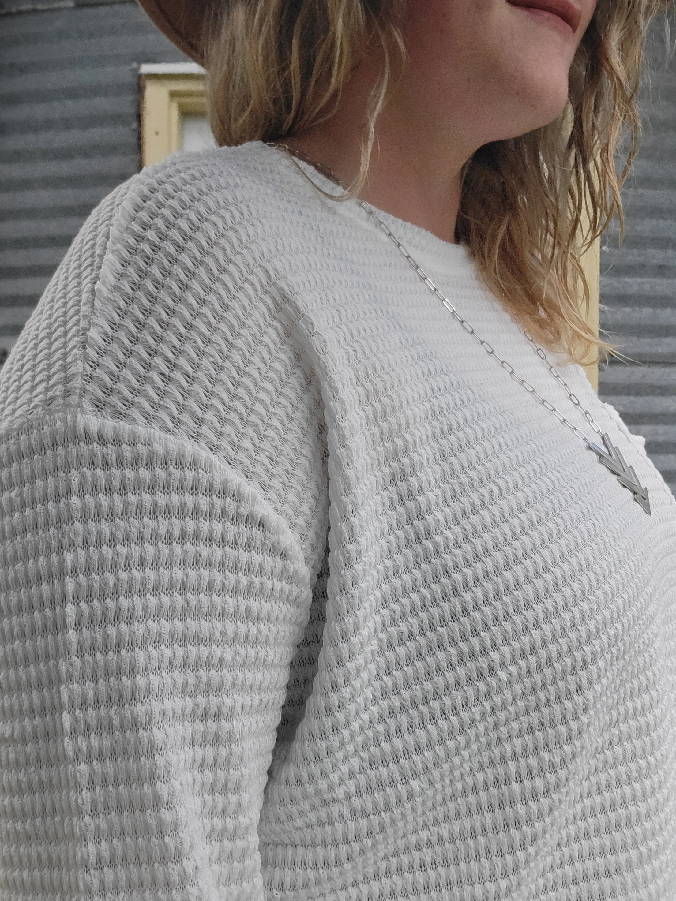 Sadie Drop Shoulder Boat Neck Jacquard Sweater - Off White