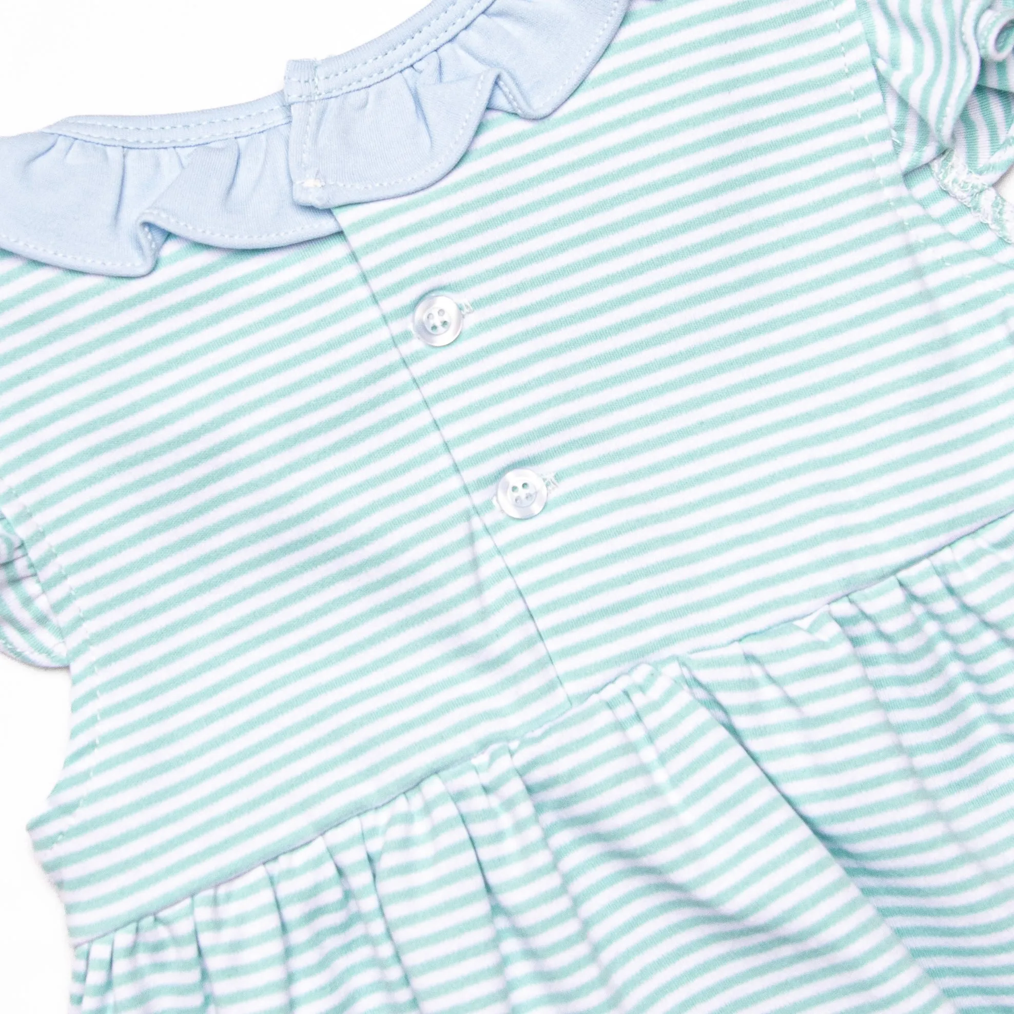 Seafoam Sails Pima Embroidered Ruffle Short Set, Blue