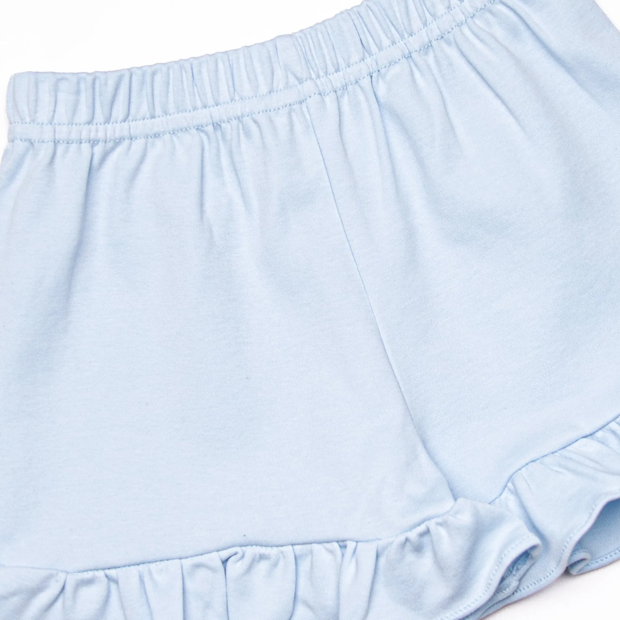Seafoam Sails Pima Embroidered Ruffle Short Set, Blue