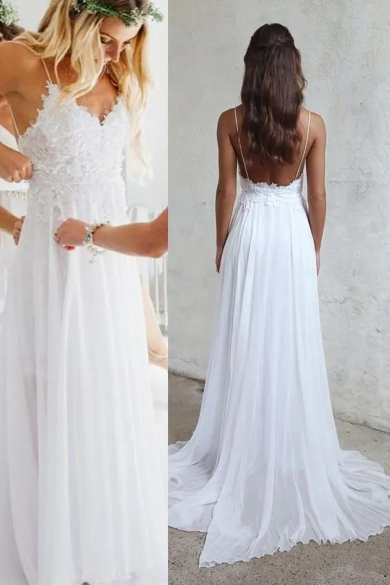 Sexy Backless Unique Casual Cheap Beach Wedding Dresses, WDY0180